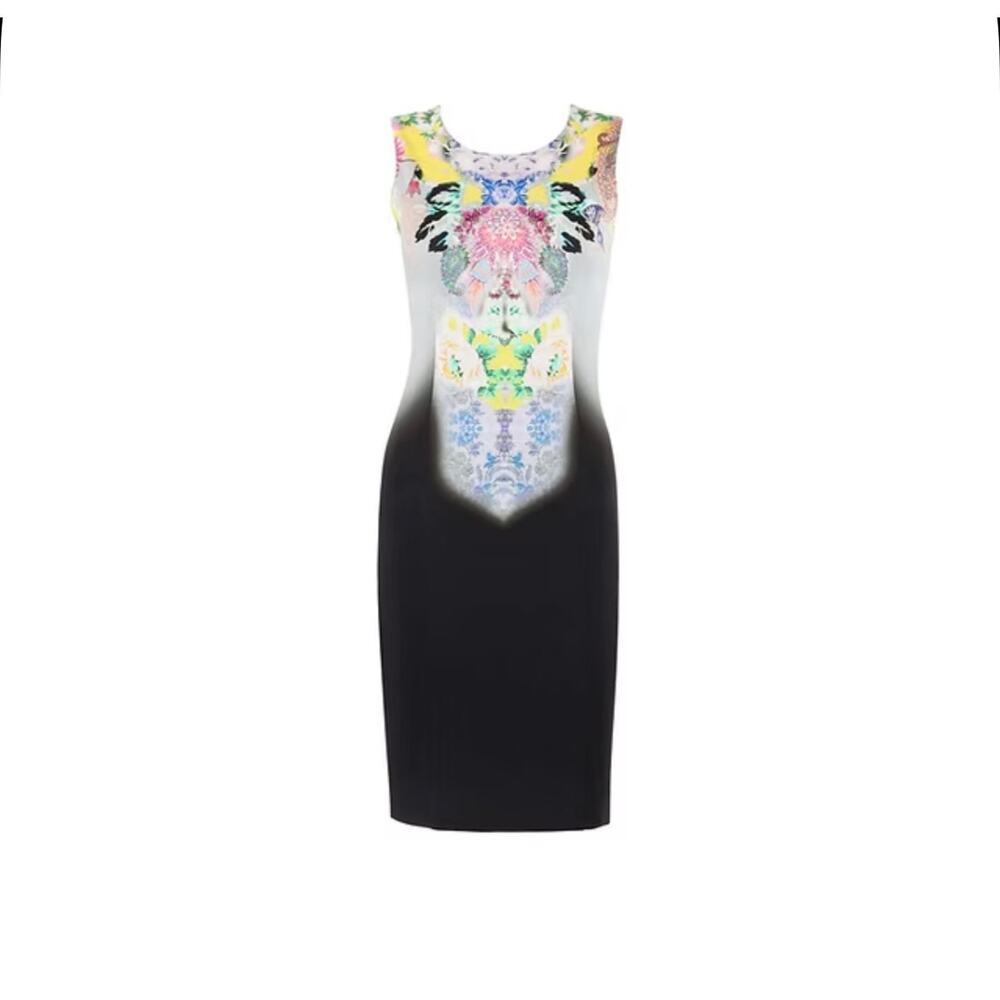 Etro Floral Kaleidoscope Sleeveless Gray Black Dress IT Sz 42 / US Sz 6